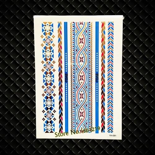 New Blue Snake Print Flash Tattoo Fake Waterproof Metallic Temporary Tattoo Henna Paste 21x15CM Healthy Bracelet Tattoo Sleeve