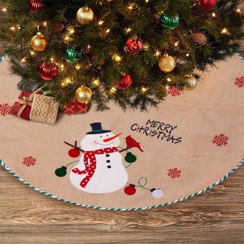New Year Decor 2022 Christmas Tree Skirt Floor Mat Snowman Santa Xmas Tree Skirt Linen Round Carpet Navidad Christmas Decoration