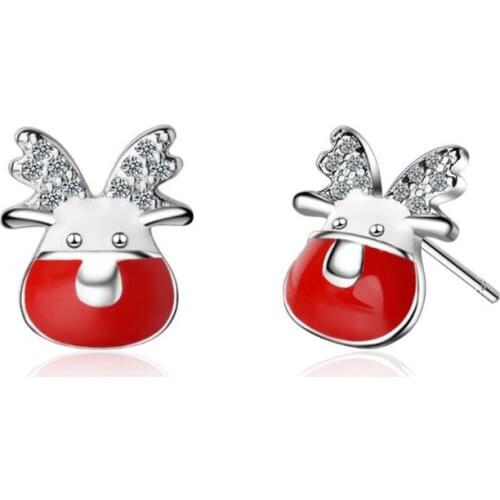 New Beautiful Sweet Cute Elk Snowflake Crystal 925 Sterling Silver Jewelry Personality Christmas Drop Glazed Stud Earrings SE866