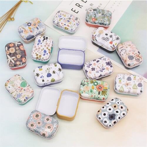 New 16 Pcs Bush Flowers Empty Metal Tin Storage Box Jewelry Organizer Portable Girl Favor Purple Grass Paste Gum Iron Case