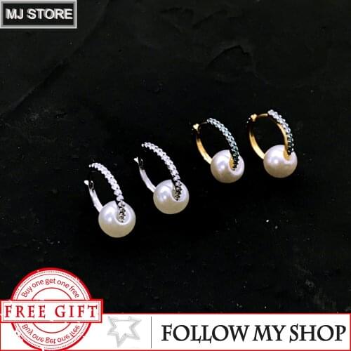 Original 925 Sterling Silver The New Earrings For Women Round Shape Pearl Zircon Earrings Luxury Brand Monaco Jewelry Gifts