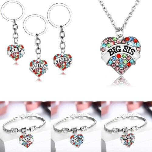 Nana Grandma Big Sis Little Sis Sister Mom Daughter Necklace Colorful Heart Pendant Necklace Family Women Party Gift Hot