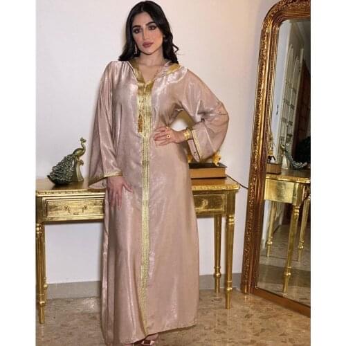 Dubai Arabic Muslim Abaya Dress for Women Long Sleeve Champagne Moroccan Kaftan Hooded Robe Turkish Islamic Jalabiya Ramadan