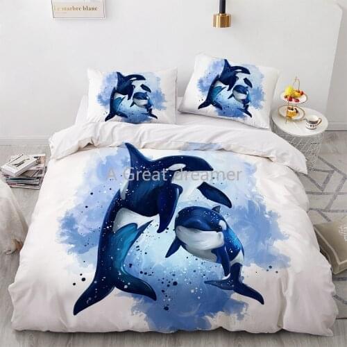 3D dolphin Bedding Set Blue Sea Duvet Quilt Cover Set Cute Comforter Bed Linen Pillowcase King Queen Full Home Texitle Drop Ship