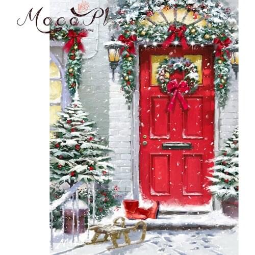 Christmas,Diamond painting,Full,Red Door,Diamond Embroidery,Cross Stitch,Round/Square,Needlework,5D,Mosaic,DIY,Gift,Home Decor
