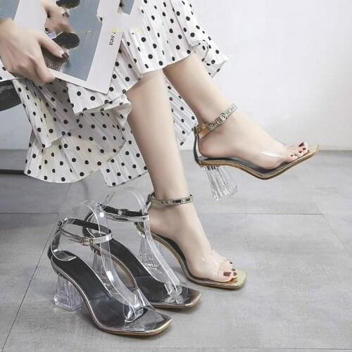 Summer Women Sandals Open-Toed Foot Transparent Fashion High-Heeled Female Middle Clear Shoes Mujer Zapatos Large Size 35-43