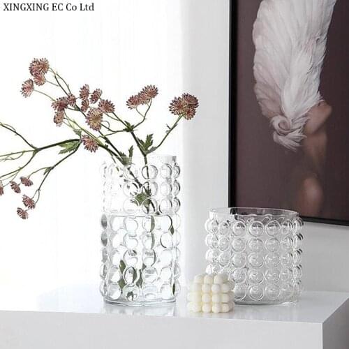 Modern Transparent Glass Countertop Vase Cylindrical Flower Arrangement Ornaments Simple Handicraft Home Decoration Accessories