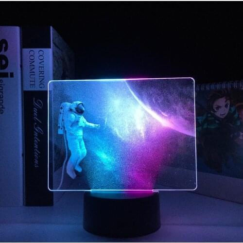 Two-Color Series Astronaut On The Planet 3D Lamp Visual Illusion Acrylic Light Guide Plate for Children Festival Birthday Gifts