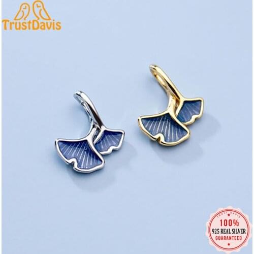 TrustDavis 2021 Real 925 Sterling Silver Fashion Sweet Glaze Ginkgo Leaf Charm Pendant Handmade DIY Accessories Jewelry DZ79