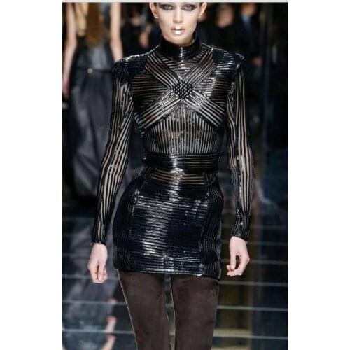 High Quality Sexy Women Black Long Sleeve Bodycon Dress Elegant Party Dress