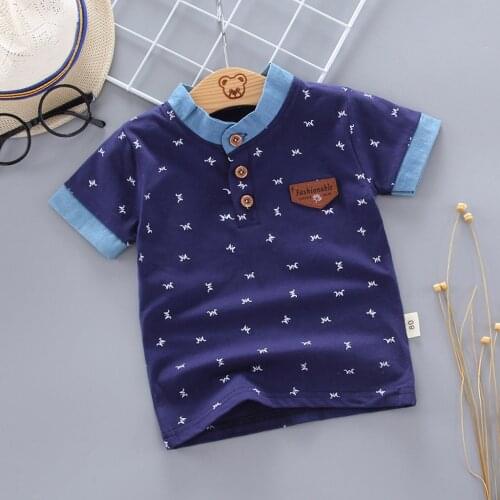 25# Button Kids Baby T-shirt For A Boy Print Letter Gentleman T-shirts Tops Round Neck Tee Baby Tee Футболка Для Мальчика