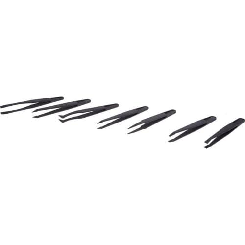 7 x Tweezers Set Antistatic Hard Plastic Repair Tool Black