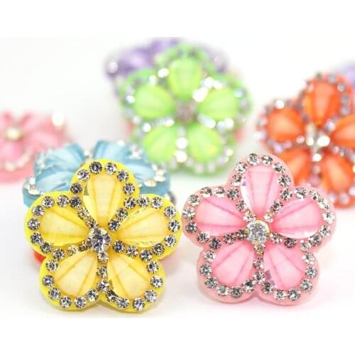 18Pcs 2.5cm Acrylic&Rhinestone Flowers Headwear Appliques Crafts Decor Accessories Shoes Bags Clothes Stick on Patches Wholesale