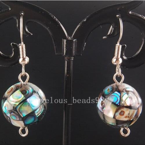 Free shipping Fashion Jewelry 14mm New Zealand Abalone Shell Round Globe Art Dangle Earring MC4207