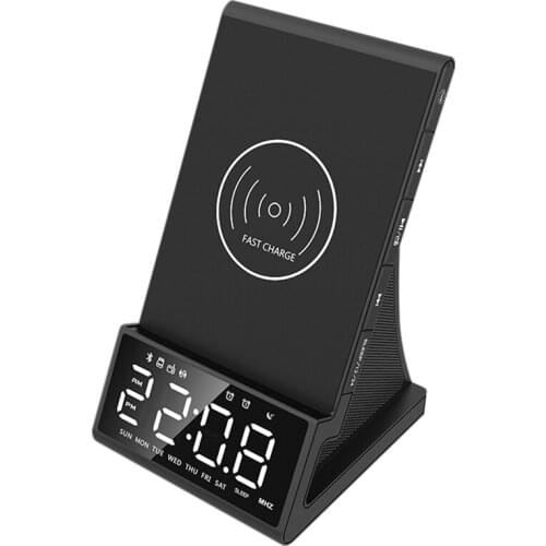 Wireless Charging Bluetooth Speaker With Alarm Clock Multifunctional Bluetooth Audio Radio Alarm Clock(EU Plug)