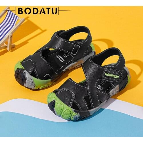 BODATU Children Shoes Boys Girls Soft Bottom Genuine Leather Sandals Protect Toes Infant Toddler Shoes NEW Funny Kids Footwear