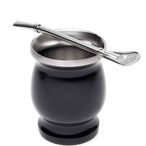 Double-Walled Yerba Mate Natural Gourd Stainless Steel Tea Cup Set 8 Ounces Mug With Cleaning Brush And Straw Bombillas