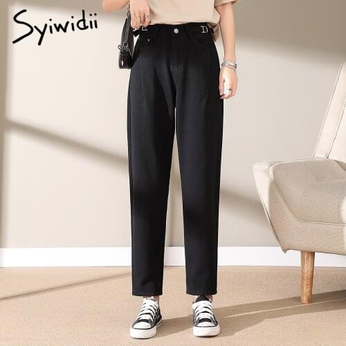 Syiwidii High Waisted Jeans Woman Black 100% Cotton Sashes Denim Pants Fall 2020 Clothes Straight Leg Beige Spring Casual Mom