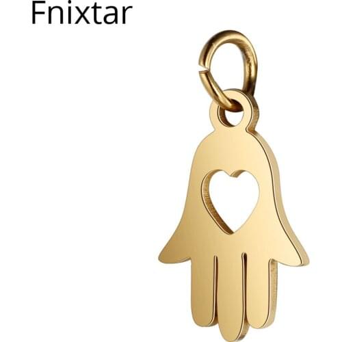 Fnixtar Stainless Steel Gold Color Hollow Heart Charms Pendant For Jewelry Making Wholesale Palm Mini Metal Charm 10pcs/lot