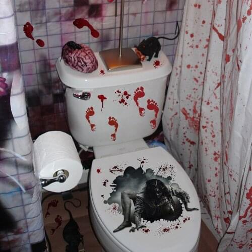 Halloween Horror DIY Woman Ghost Toilet Stickers Waterproof Removable Peel Bathroom Wall Decals Halloween Party Props Decor