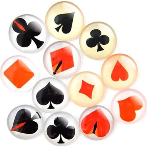 Julie Wang 8-30mm Glass Cabochons Mixed Poker Suit Patterns Fat Back Round Demo Jewelry Making Accessory