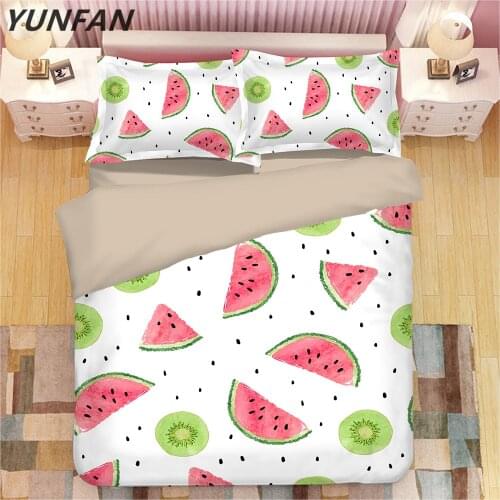 White cartoon Duvet cover Watermelon Fruit 3D Bedding set Luxury quilt cover sets King Queen full twin single 3pcs bedclothes