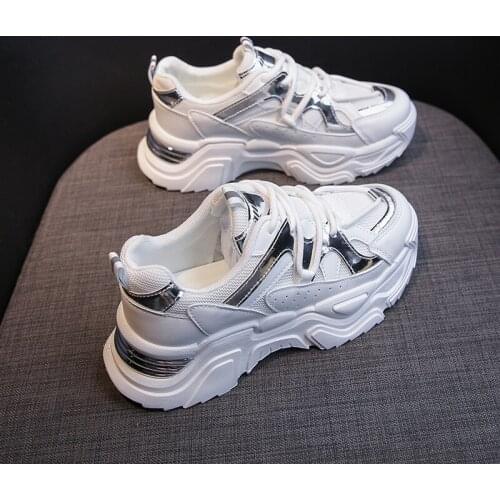 TYDZSMT Chunky Sneakers 2021 Women White Thick Bottom Platform Vulcanize Shoes Fashion Breathable Casual Running Shoe for Woman