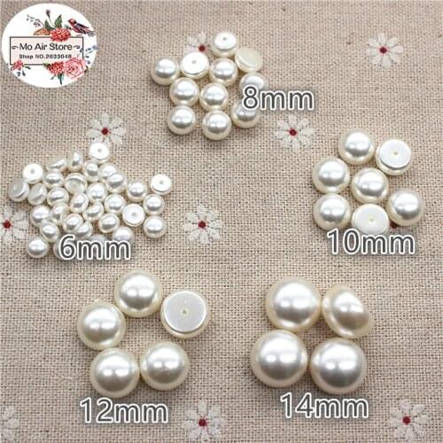 Ivory/white round pearl Beads half hole ABS Resin Flatback Simulated pearl Buttons Home Garden Crafts Cabochon Scrapbooking