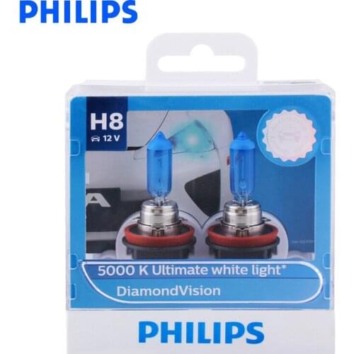 Philips H8 12V 35W Diamond Vision 5000K Xenon Super White Fog Light Halogen Bulbs Car Lamps PGJ19-1 12360DV S2, Pair