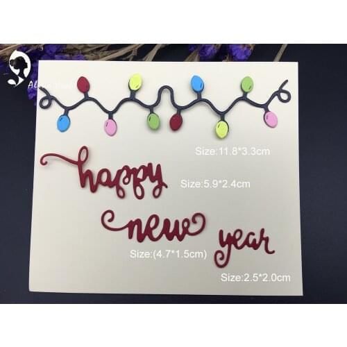 METAL CUTTING DIES 4pc Happy New Year Colored Lights Mold Art Cutter Scrapbooking PAPER CRAFTER Album Punch Embossing Stencils