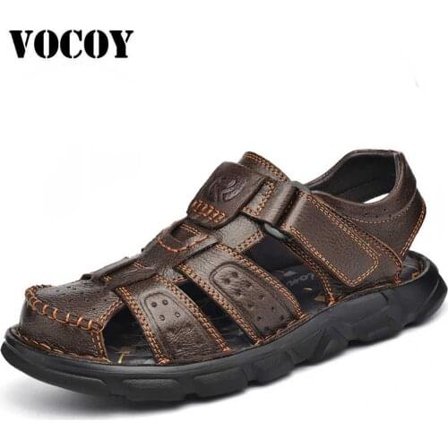 Mens Sport Sandals Closed Toe Outdoor Casual Handmade Leather Sandal Adjustable Latex Memory Foam Summer Fisherman Beach Shoes