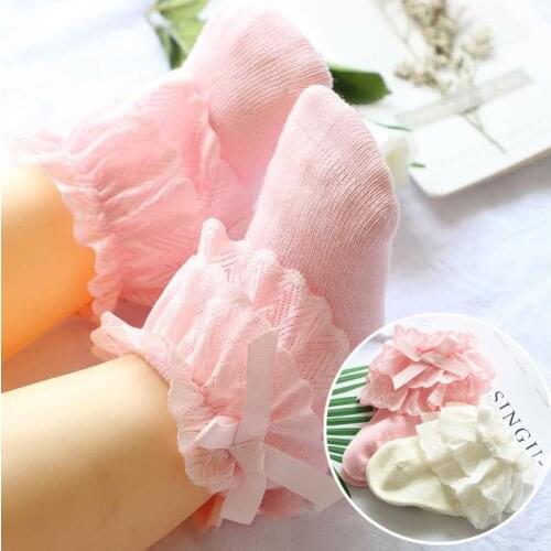 Newborn Baby Socks Lace Bows Baby Girl Socks Autumn Princess Soft Infant Toddler Baby Ruffle Socks Sokken 0-12M Skarpetki