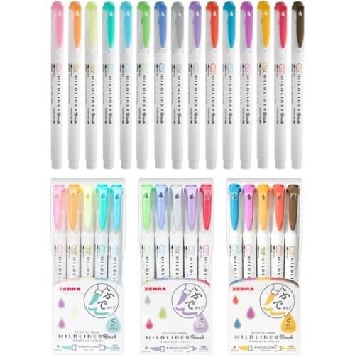2019 NEW 5 Colors Zebra MildLiner Brush Pen Set WFT8 Double Sided Water-based Highlighter Marker Pen Journal Supplies