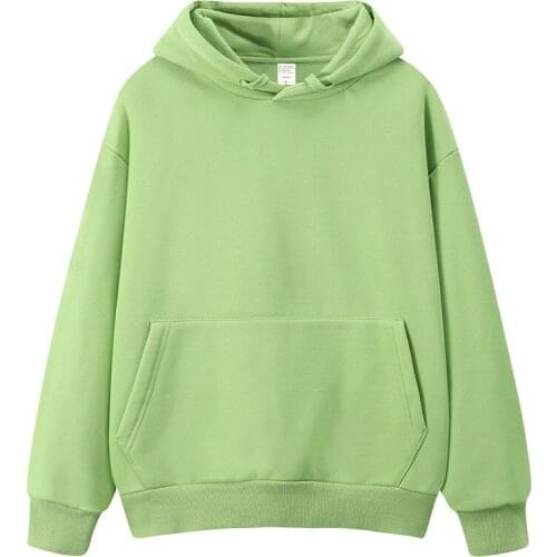 Autumn And Winter New Solid Color Women Hoodies Fleece Loose Drop Shoulder Long-sleeved Pullover Plus Fleece Tops Sweatshirt
