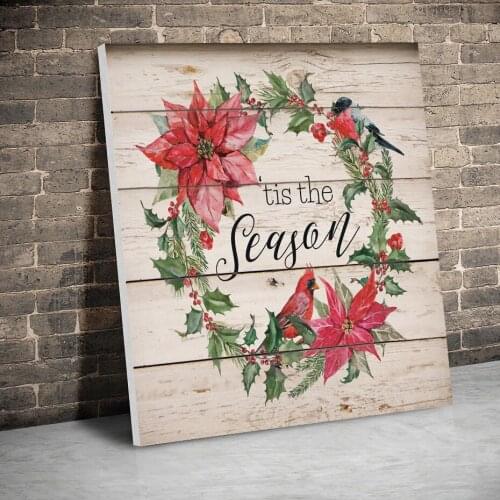 Framed Tis The Season Wreath Christmas Posters Canvas Paintings Wall Art Canvas Prints Pictures Kids Room Home Wood Inner Frame