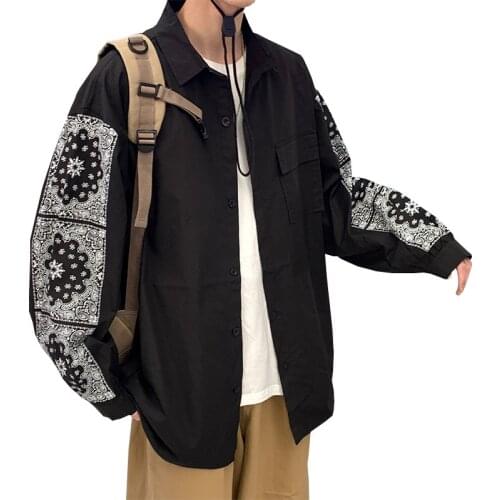 Spring Japanese Retro Print Popular Logo Shirt for Men Korean Casual Trend Loose Long-sleeved Shirts