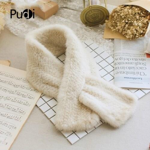 SCM051 Womens Real Mink Fur Knitted Knit Scarf Winter Warm Genuine Mink Fur Scarves Wraps Length 90cm Width 12cm