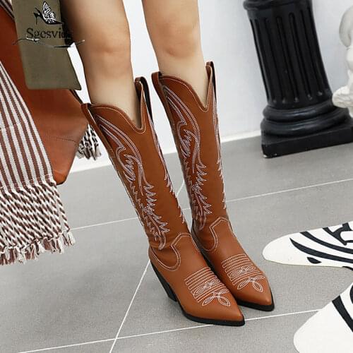 Sgesvier New Fashion Pointy Toe Runway Boots Women Knee High Boots Slip On Strange High Heels Ladies Chelsea Boots Botas Mujer