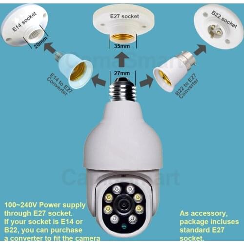 E27 Bulb Socket Outdoor Wifi Surveillance Camera with AI Detection and Easy Install for Smart Home Use Ycc365plus
