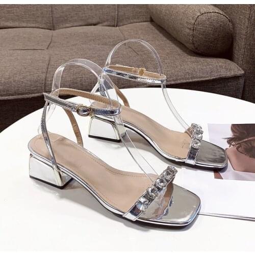 2021 Open Toe Ladies Thick Heel High Heel Ladies Sandals Gold Silver All-match Female High Heels Fashion Ladies Sandals