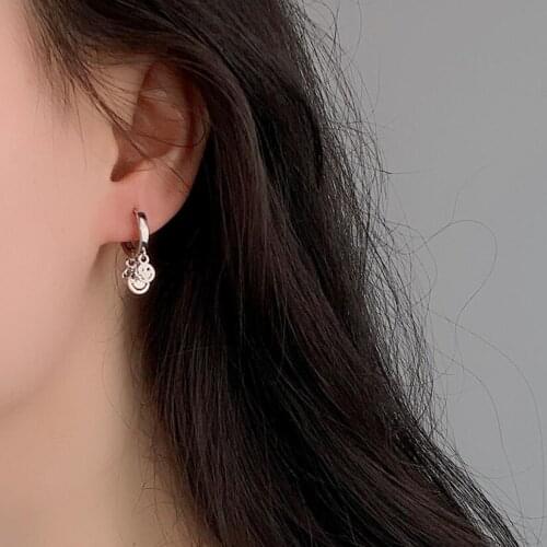 SMTCAT 925 Sterling Silver Smiley Face Drop Earrings for Women Trendy Elegant Birthday Party Jewelry Gifts Prevent Allergy