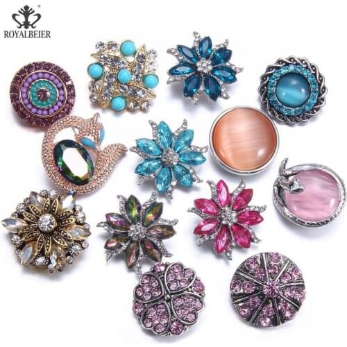 ROYALBEIER 1pc Christmas Alloy Rhinestone Button Bracelet Jewelry Beads for Making Fit 18mm Snap Women Accessories Wholesale