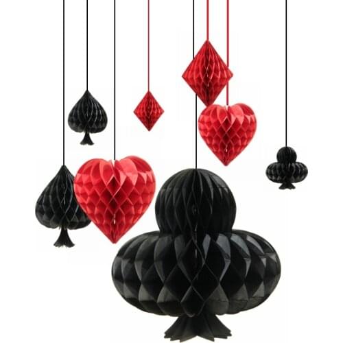 4pcs/set Las Vegas Casino Themed Party Decoration Honeycomb Hanging Dangling Playing Card Symbols Set Casino Backdrop Decor
