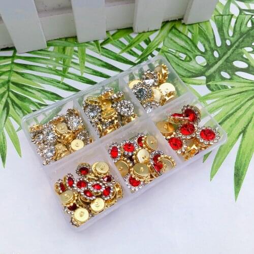 6 grids/box AB Sewing Crystal Diamond gem Gold Claw Crystal Rhinestone Glass Clothing Shose Bags Dresses decoration Diy Handmade