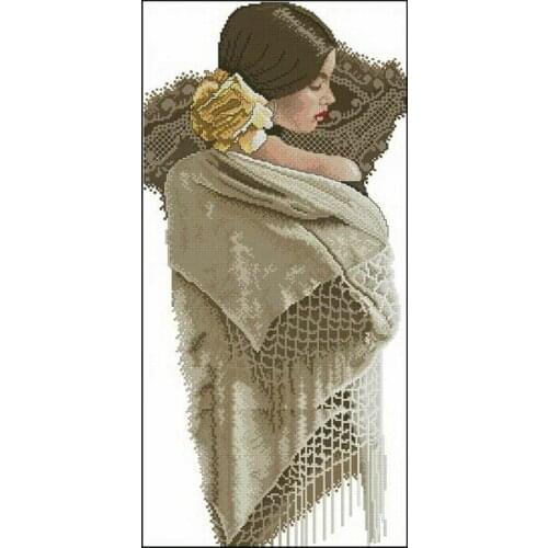 FREE delivery Top Quality popular counted cross stitch kit elegant spanish lady woman gril with shawl luca-s luca