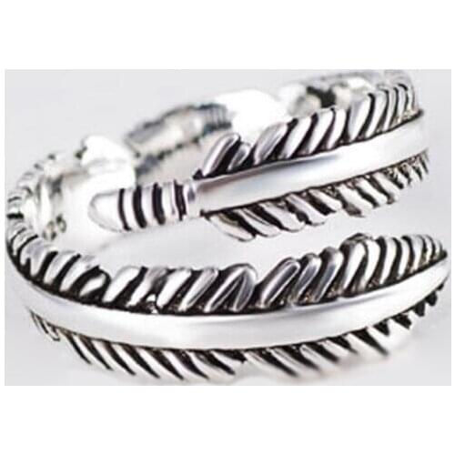 Bijoux Real 925 Sterling Silver Feather Leaf Adjustable Rings For Women Party Vintage Fine Jewelry Accessories Gifts Wholesale