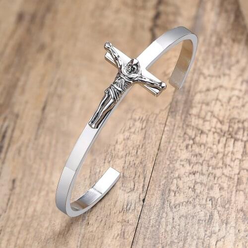 Jesus Cross Cuff Bangle Stainless Steel Bracelet