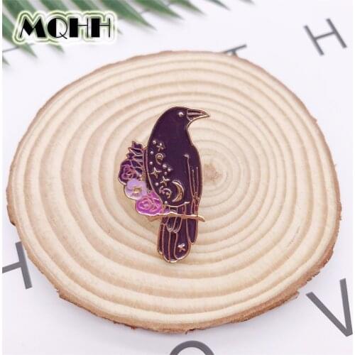 Cartoon Retro Animal Bird Dove Purple Flower Enamel Brooch Alloy Badge Denim Clothes Bag Pin Cute Punk Woman Jewelry Gift