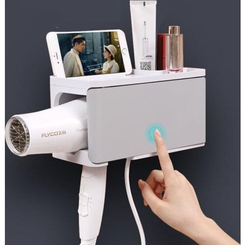 Hair Dryer Holder Wall Mounted Hair Dryer Hanging Rack Bathroom Organizer Rack Hairdryer Straightener Hair Brush Storage Box