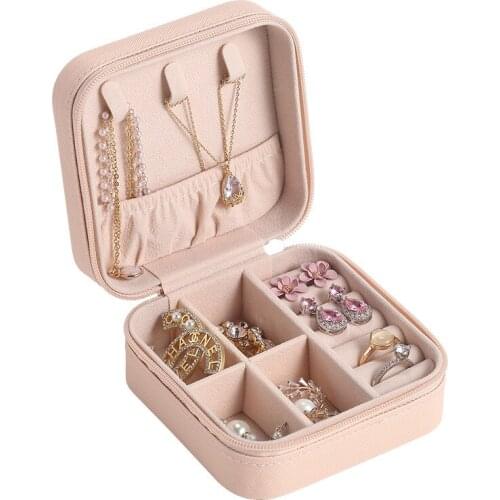 PU Leather Jewel Case Travel Square Jewelry Storage Boxes Organizer Portable Rings Earrings Necklaces Jewelry Box
